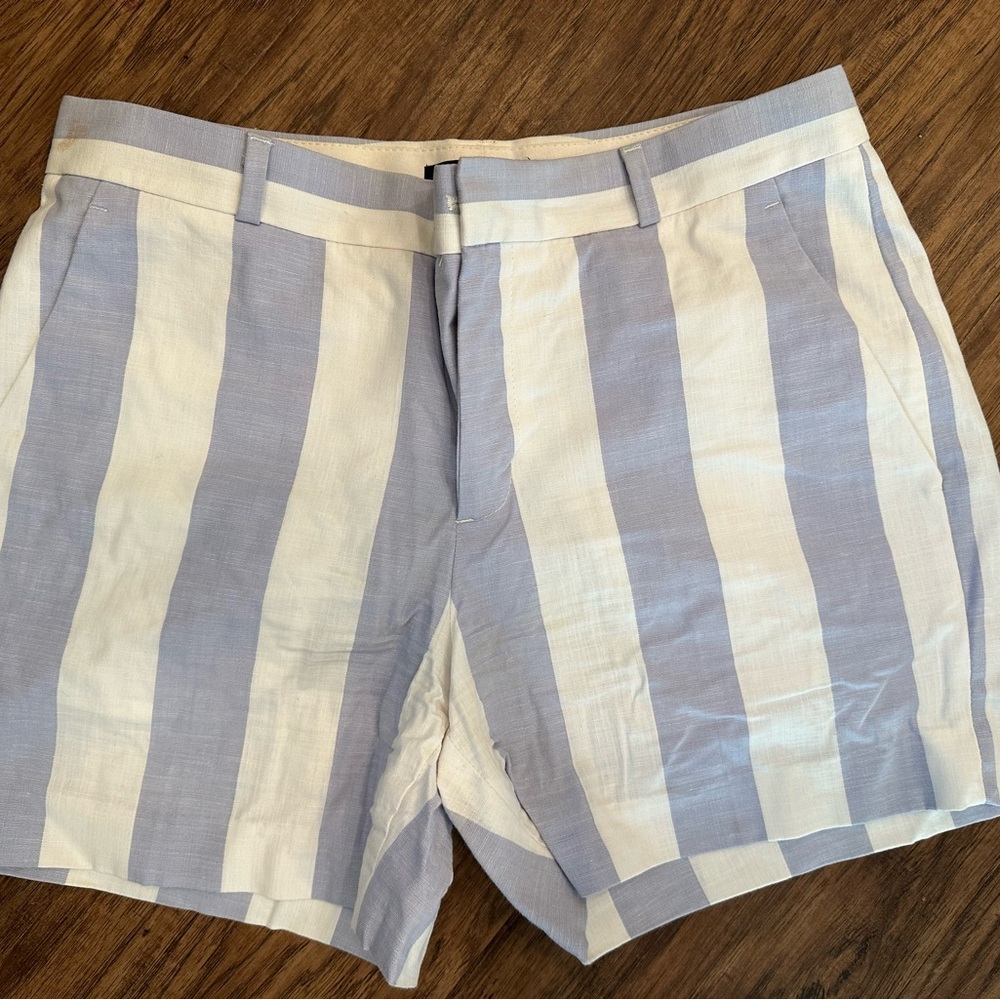 Banana Republic Blue and White Striped Flat Front Chino Shorts